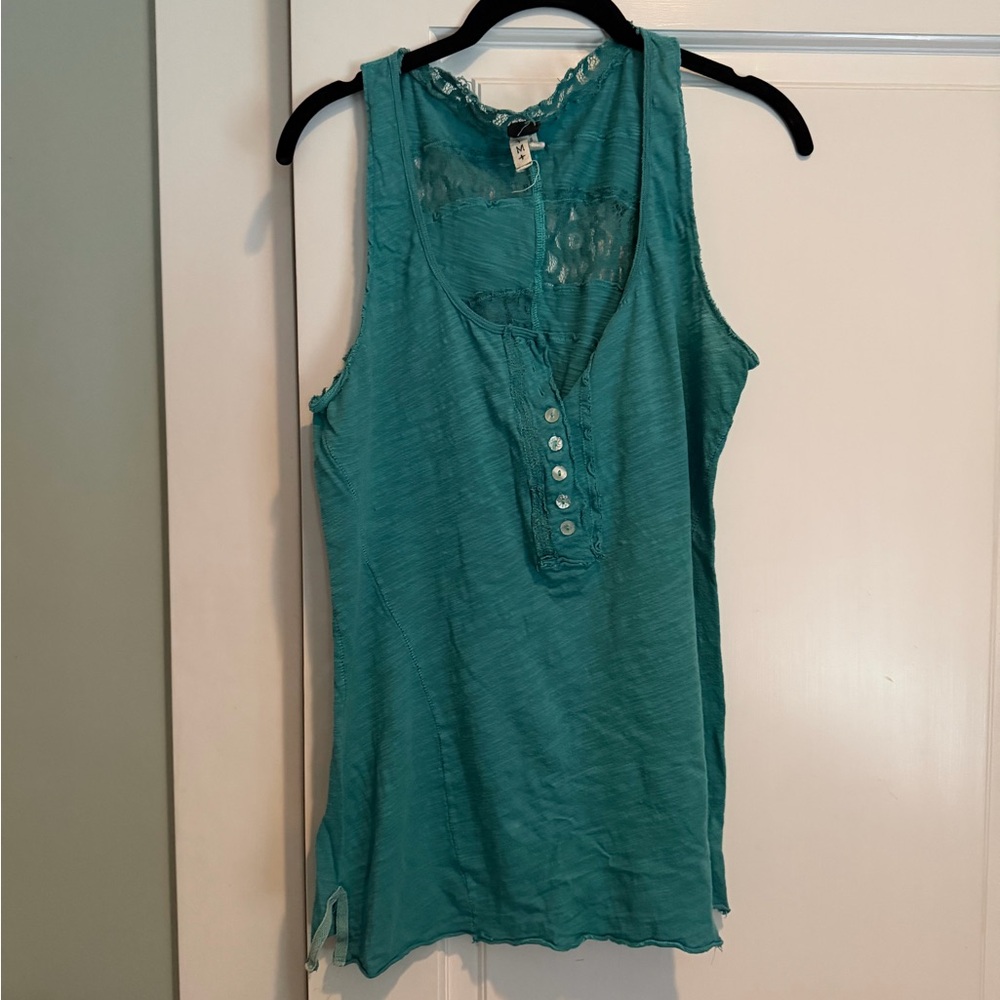 Vintage Free People Teal Buttoned Tank Top
